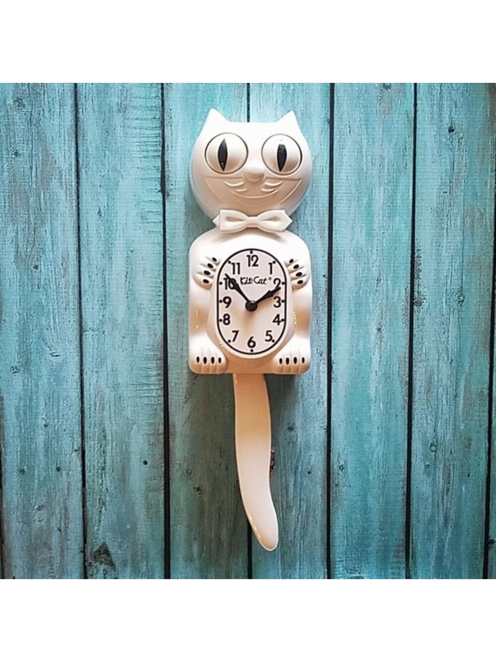 All White Gentleman Kit-Cat Klock w/ white bow tie
